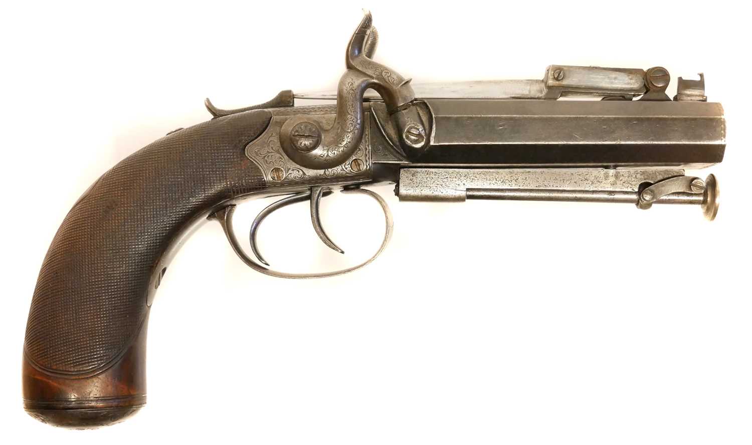 Atkinson of Lancaster double barrel pistol with bayonet