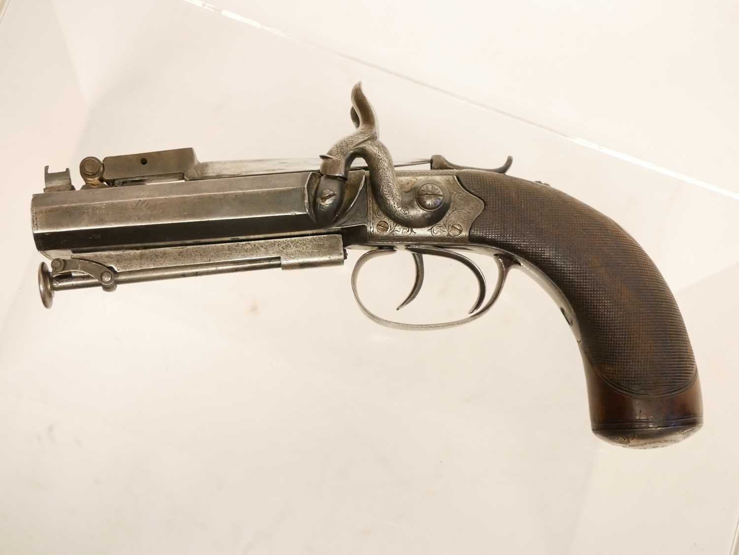 Atkinson of Lancaster double barrel pistol with bayonet - Image 7 of 12