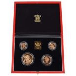 Elizabeth II, United Kingdom, 1991, Gold Proof Four Coin Collection, Royal Mint.