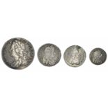 Three Charles II Maundy silver coins and a George II Shilling (4).