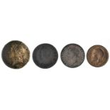 Collection of farthings in an album and four loose coins dating back to James II.