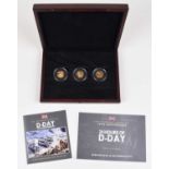 Elizabeth II, Guernsey Gold Proof £1 Three-Coin Set, 2019, 75th Anniversary 24 Hours of D-Day.