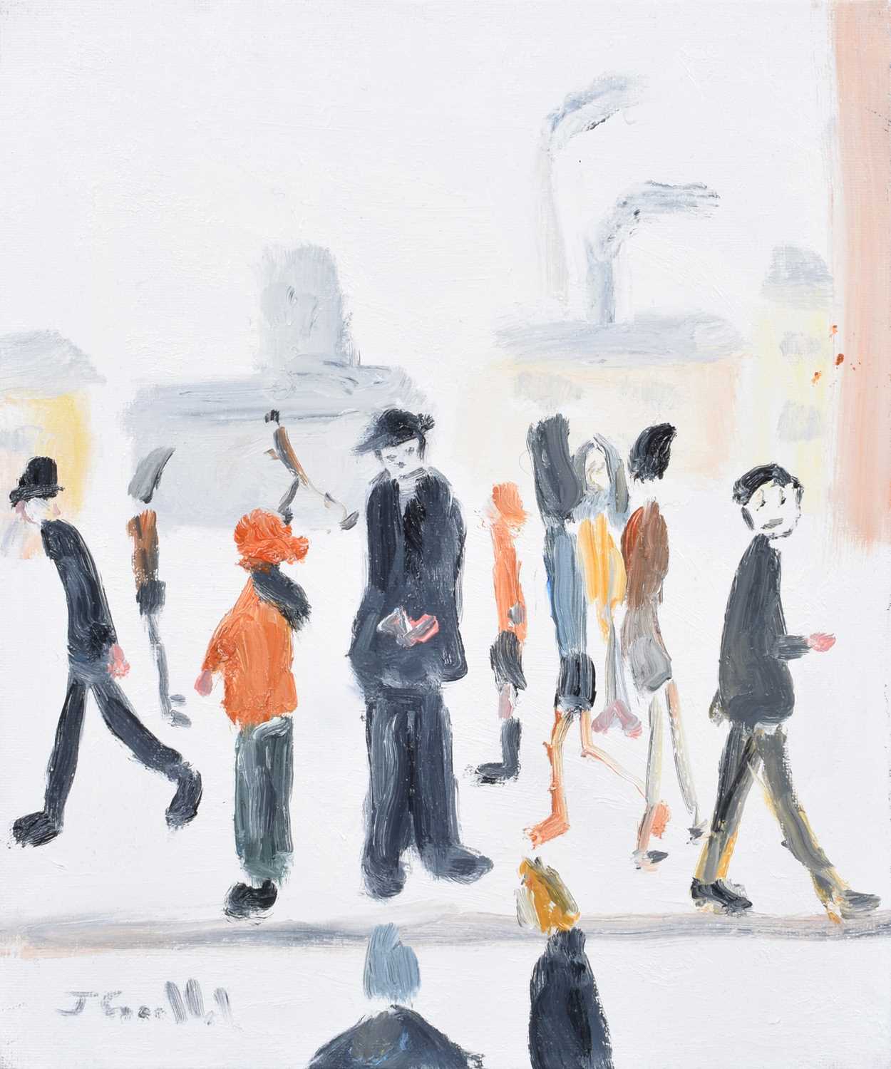 John Goodlad (British 20th/21st century) Figure studies and street scene after L.S. Lowry