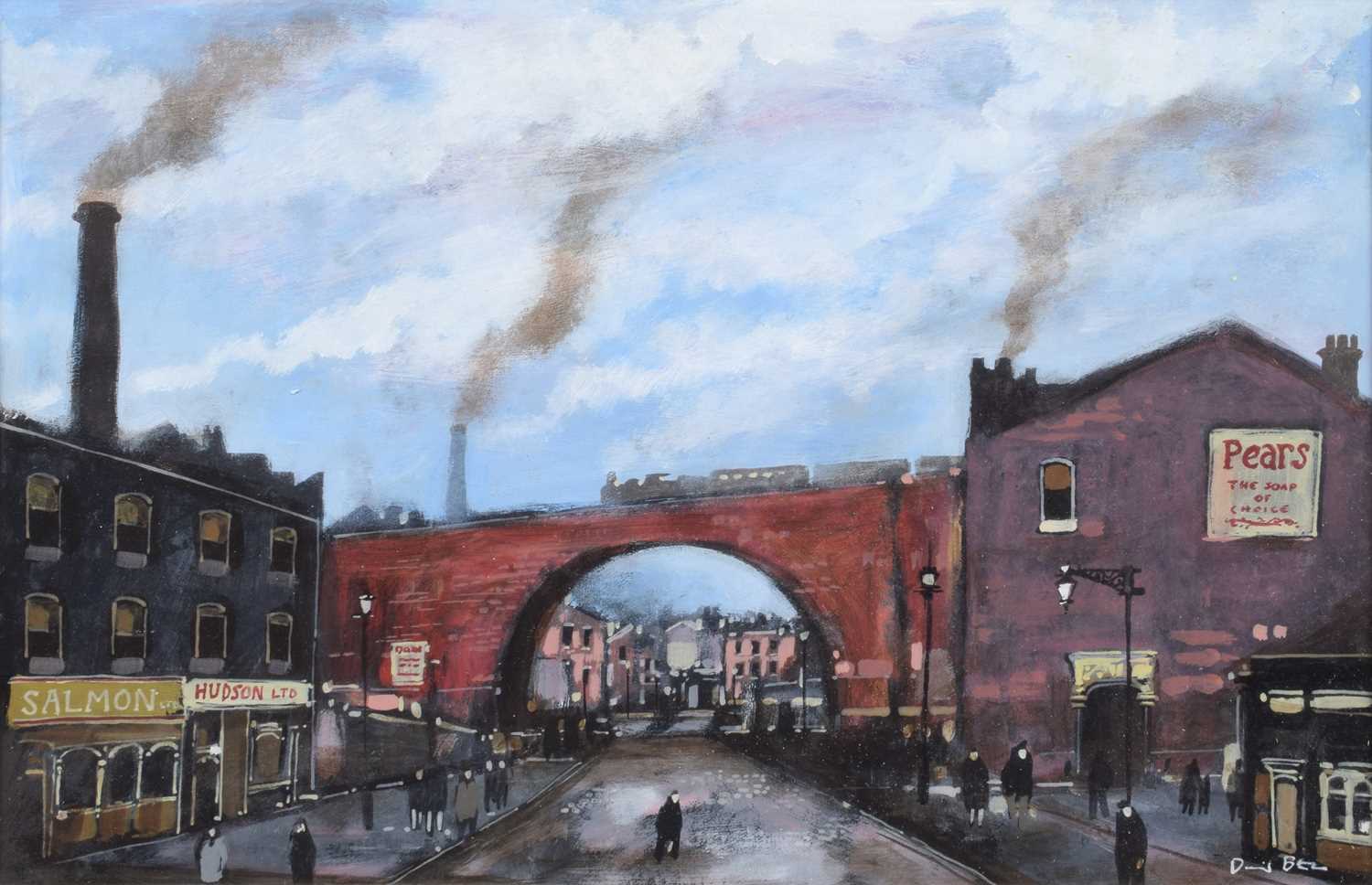 David Bez (British 20th/21st century) Northern street scene with viaduct
