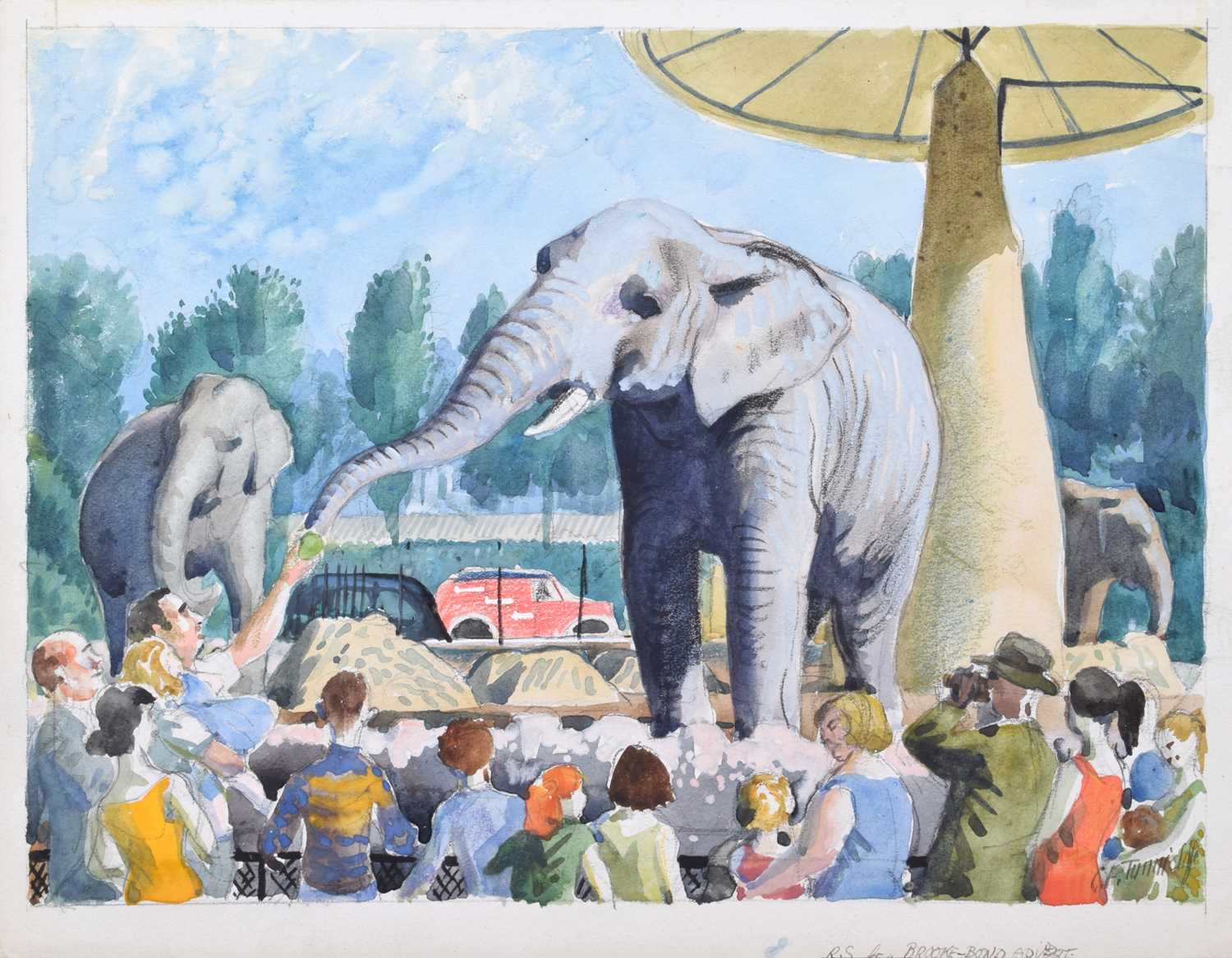 Charles Frederick Tunnicliffe (British 1901-1979) Elephants at the zoo