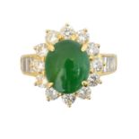 A jade and diamond cluster ring,