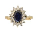 A sapphire and diamond cluster ring,