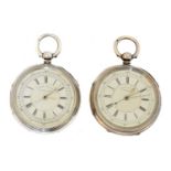 Two Victorian silver open face chronograph pocket watches,