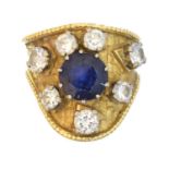 A sapphire and diamond cluster ring by Lalaounis,