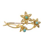 A turquoise and split pearl brooch,