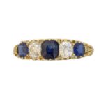 A sapphire and diamond five stone ring,