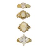 Four 9ct gold vari-gem dress rings,