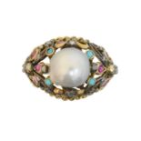 A gold and silver baroque pearl dress ring,
