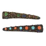Two vari-gem Chinese finger stall brooches,