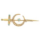 An early 20th century split pearl crescent brooch,