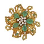 A 1970s French emerald and diamond brooch,
