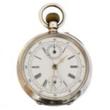 A silver Brevete chronograph open face pocket watch,