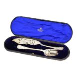 A Victorian cased silver fish set,