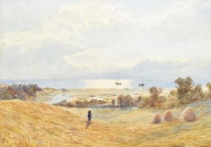 Herbert Moxon Cook (British 1844-1928) Coastal view with figure and boats