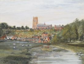 T.W. Peake (British 19th/20th century) "St. Mary's Church from the River Tern, Market Drayton, Shrop