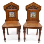 Pair of Victorian Gothic Revival Hall Chairs with John Moyr Smith Tiled Backs