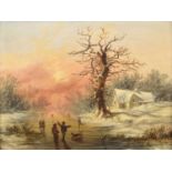 H. Alkens (19th century) Figures skating at sunset