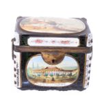 An enamelled glass jewellery casket,