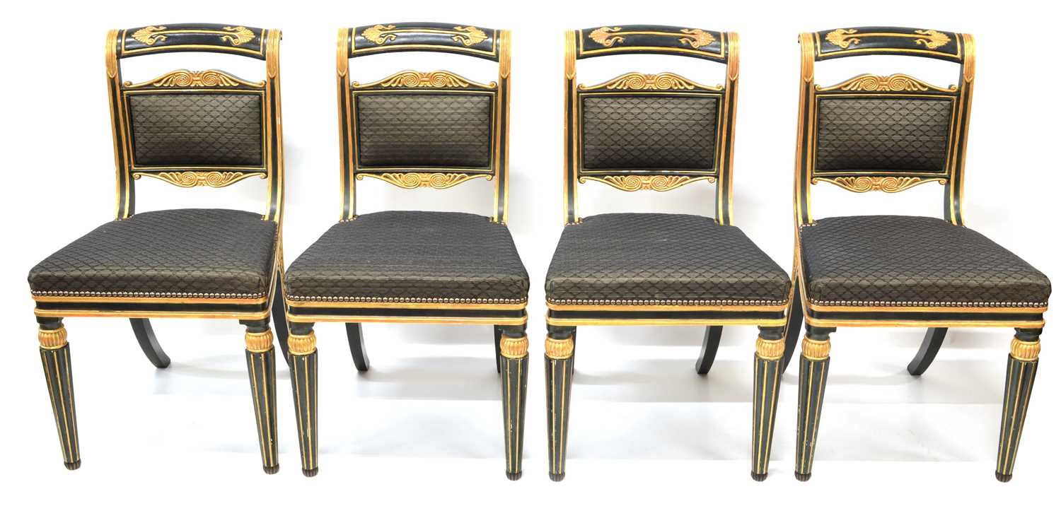 Set of Four Empire Style Parcel-Gilt Ebonised Chairs