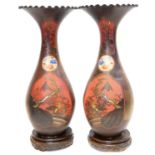 Pair of large Japanese lacquered porcelain vases