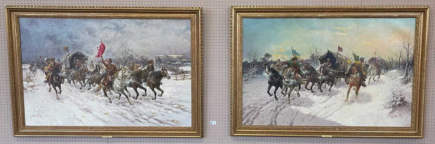 Constantin Baumgartner-Stoiloff (Austrian/Russian 1850-1924) Advancing cossack convoys - Image 3 of 5