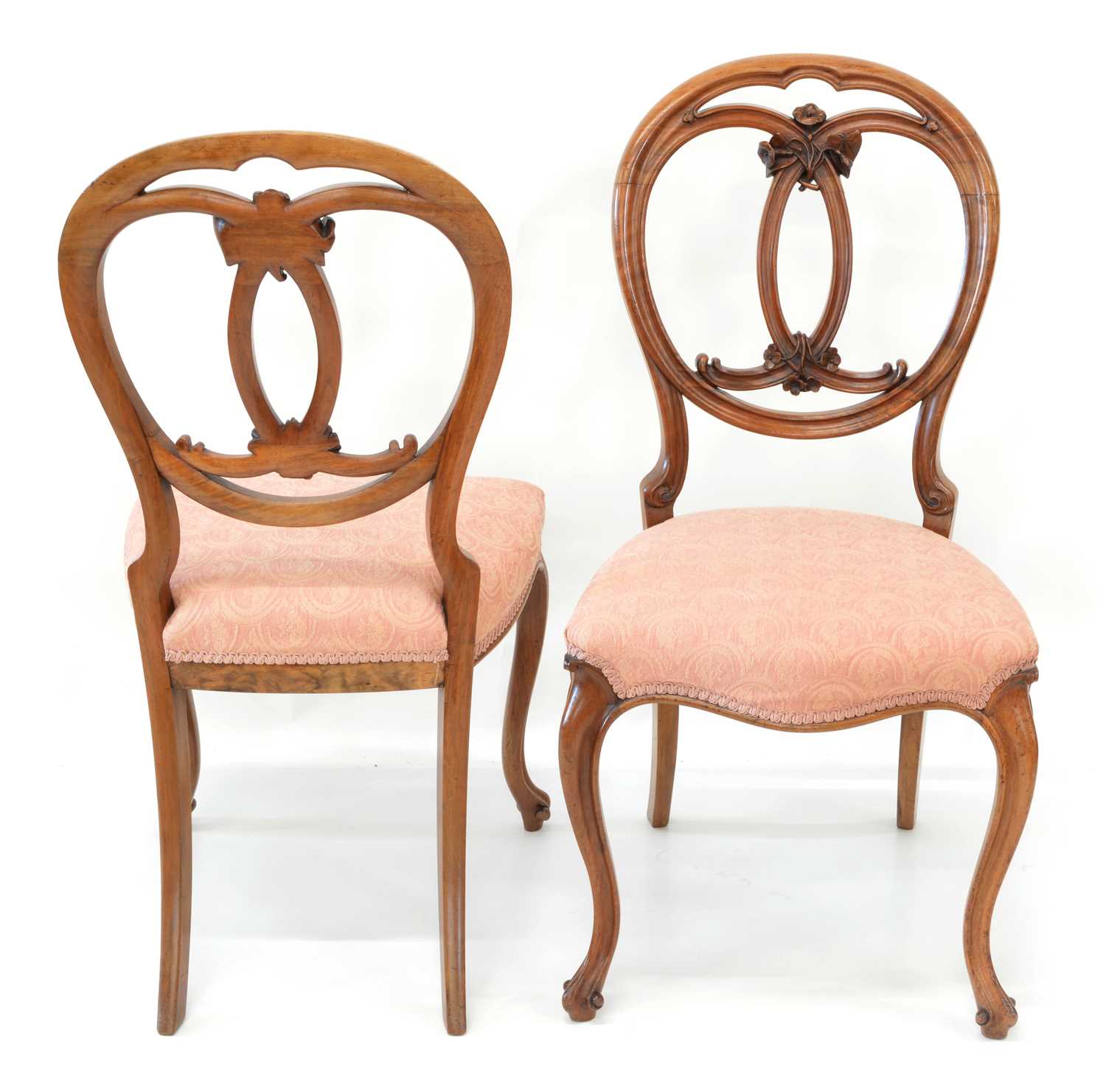 Set of Six Victorian Walnut Framed Balloon Back Dining Chairs - Image 2 of 5