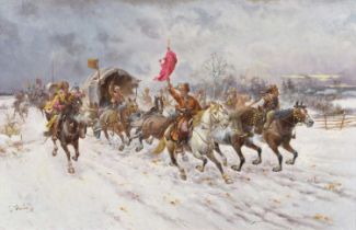 Constantin Baumgartner-Stoiloff (Austrian/Russian 1850-1924) Advancing cossack convoys