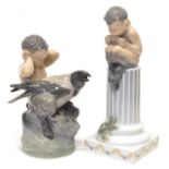 Two Royal Copenhagen figures Faun with Lizard & Faun with Crow