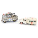 Tinplate ambulance and Japanese A-77 military vehicle