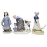 Three Royal Copenhagen figures Girl with Calf, Girl with Goose & Fisher boy with Umbrella