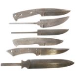 Six Damascus steel knife blades