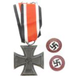 German WWII iron cross and two pin badges