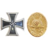 German Third Reich Iron Cross and a 1939 Wound Badge in gold
