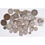 An assortment of various mainly silver British and world coinage.