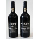 2 bottles Croft Vintage Port 1982