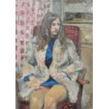 John W. Wells (British 20th century) "Portrait in Fur Coat"