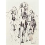 Tim Steward (British 1975-) Horse racing study with three horses and jockeys