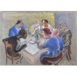 P. Esvan (20th century) Figures eating at a table