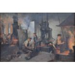 Edward Frederick Skinner (British 1865-1924) Northern Industrial Scene with figures working in a fou