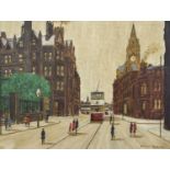 Arthur Delaney (British 1927-1987) Manchester street scene with town hall