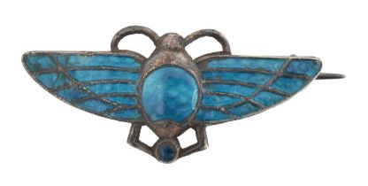 An early 20th century silver enamel scarab brooch,