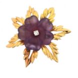 An 18ct gold amethyst and diamond brooch by Garrard & Co.,