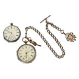 Two silver open face pocket watches,