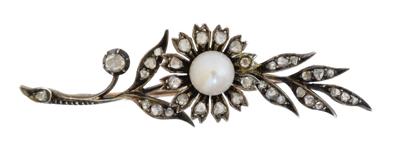 A Victorian diamond and pearl brooch,
