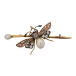 A Victorian pearl and diamond bug brooch,